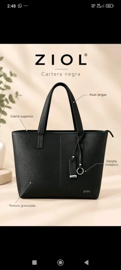 Cartera negra Ziol con asas largas - miniatura 2