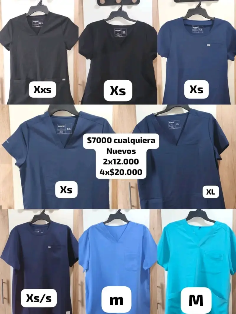 Poleras médicas unisex varias tallas y colores