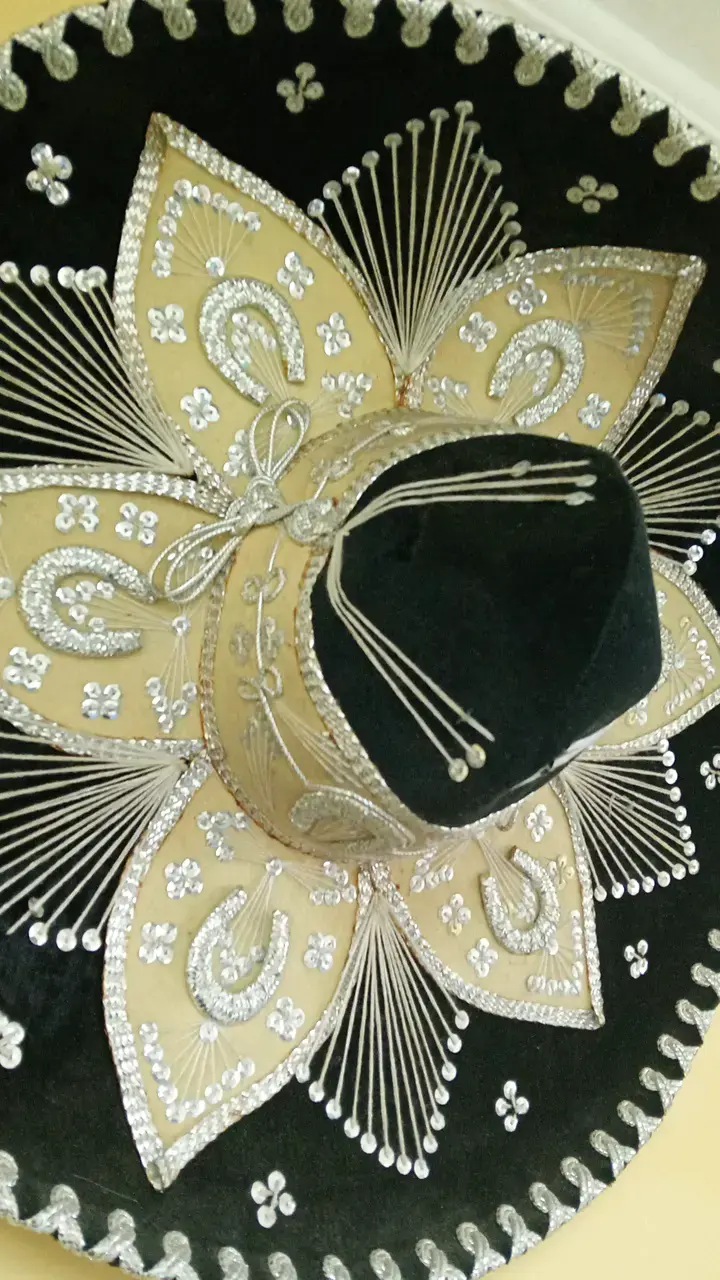 Sombrero charro mexicano negro con bordados plateados - 2
