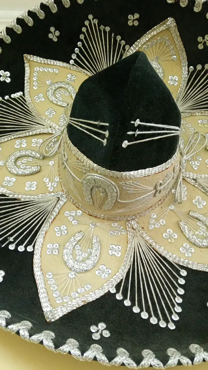 Sombrero charro mexicano negro con bordados plateados - 3