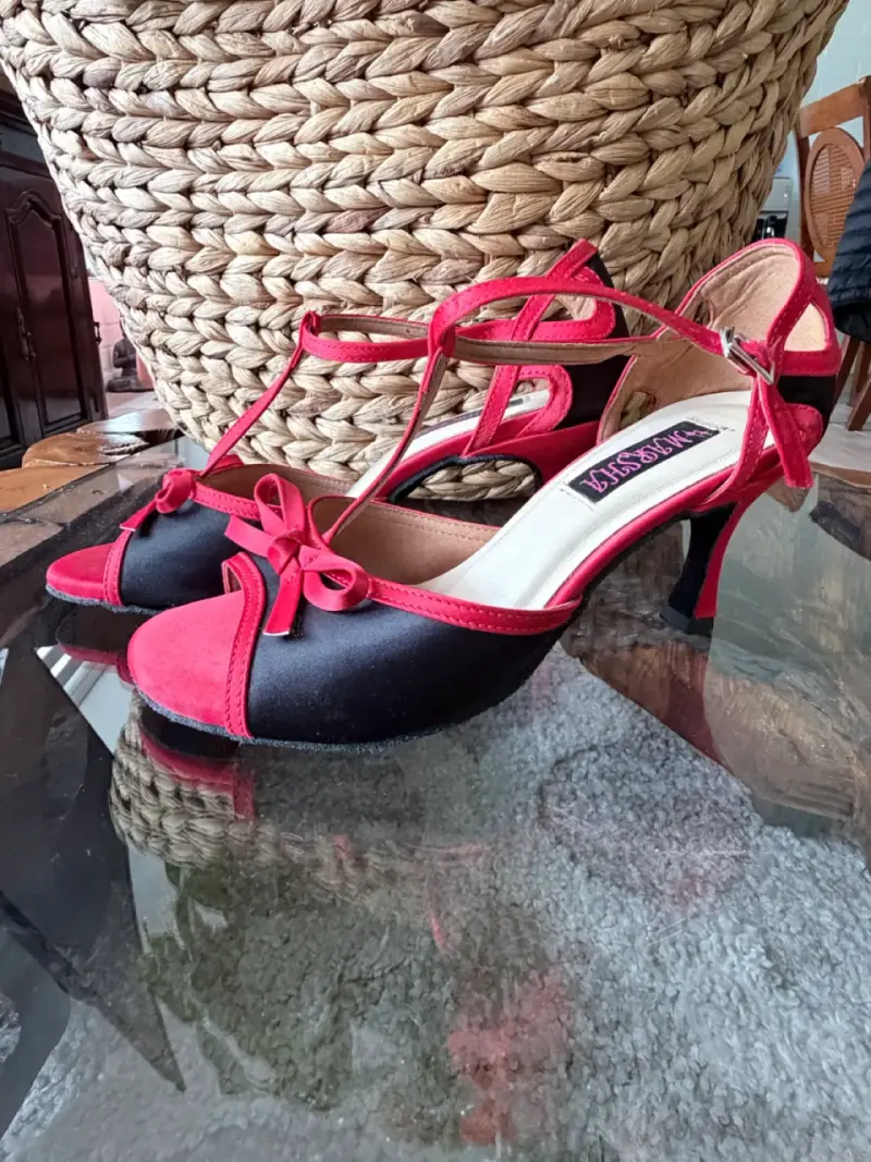 Zapatos de baile rojos con lazo para mujer - 2