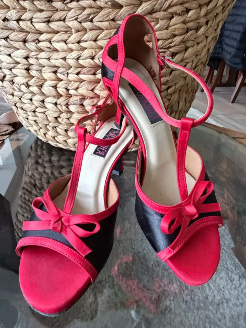Zapatos de baile rojos con lazo para mujer - 3