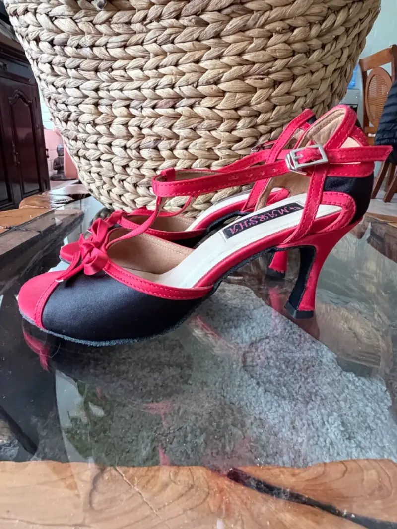 Zapatos de baile rojos con lazo para mujer - 5