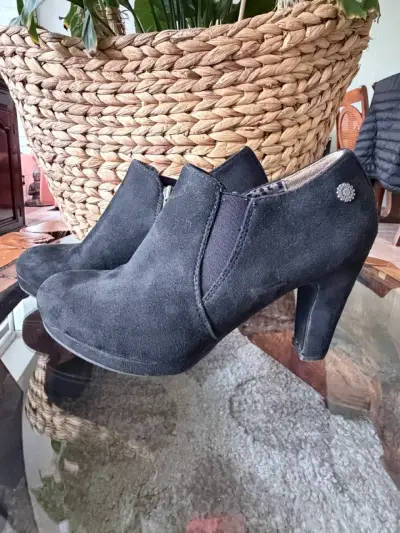 Botines de tacón negro para mujer con cierre - miniatura 2