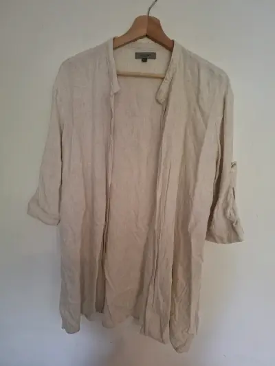 Tapado beige de lino para mujer talla XL - miniatura 2