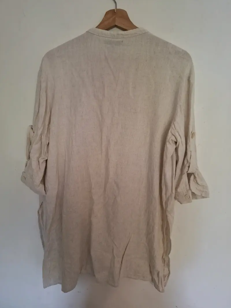 Tapado beige de lino para mujer talla XL - 3