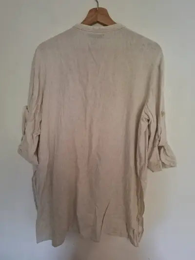 Tapado beige de lino para mujer talla XL - miniatura 3