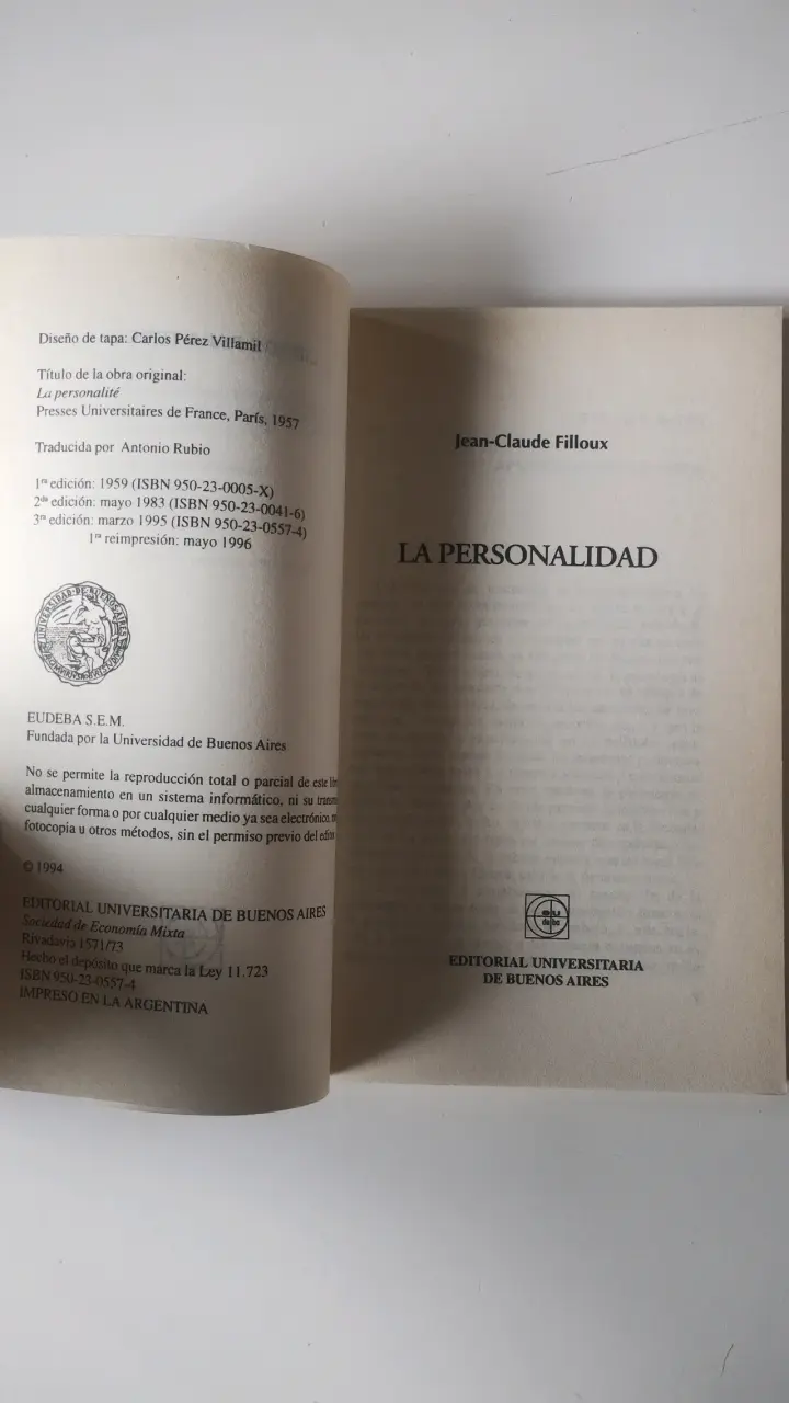 Libro 'La Personalidad' de Jean-Claude Filloux - 2