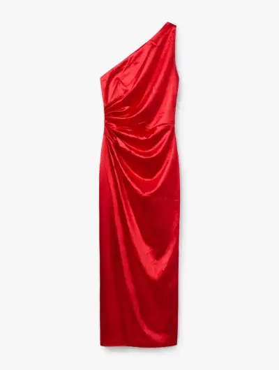 Vestido largo rojo de un solo hombro - miniatura 1