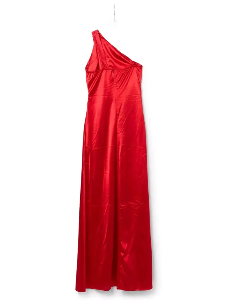 Vestido largo rojo de un solo hombro - 2