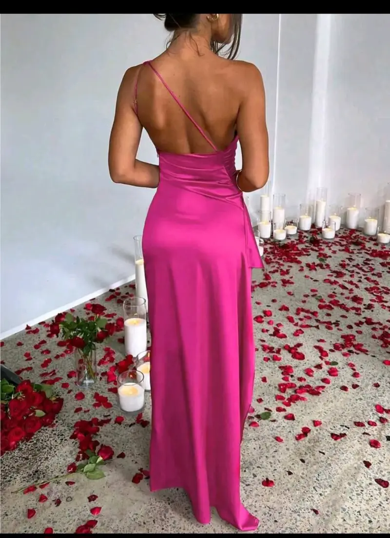 Vestido de fiesta fucsia asimétrico - 4
