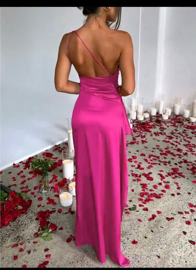Vestido de fiesta fucsia asimétrico - miniatura 4