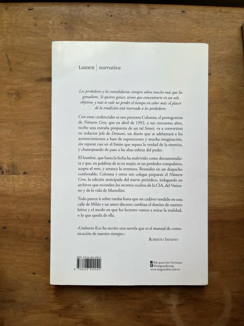 Libro 'Número Cero' de Umberto Eco - 2