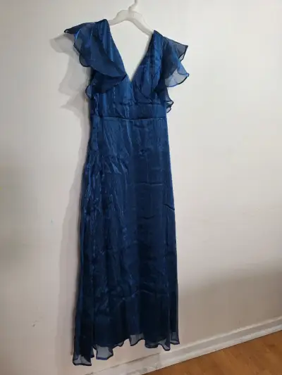Vestido largo azul con volantes - miniatura 1