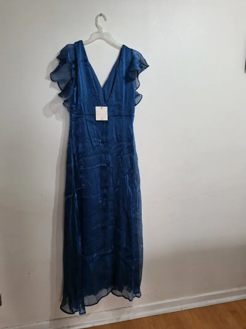 Vestido largo azul con volantes - 2