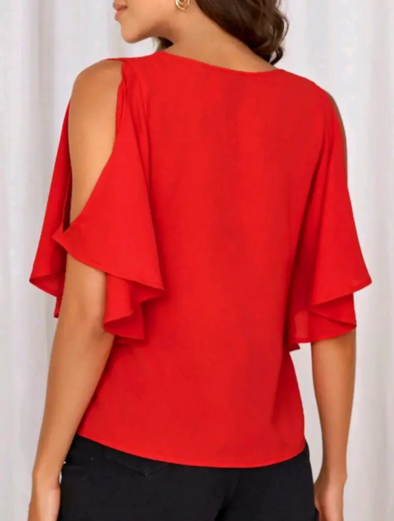 Blusa Roja de Mujer con Hombros Descubiertos - 3