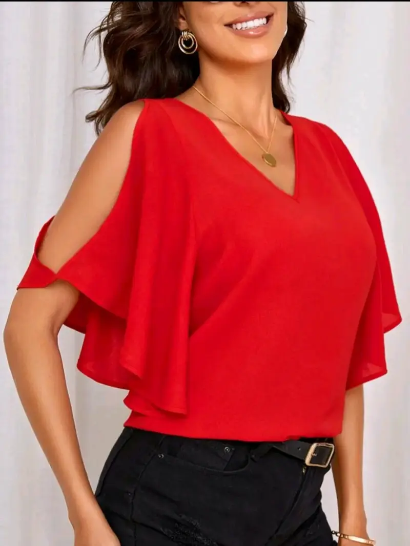 Blusa Roja de Mujer con Hombros Descubiertos - 4