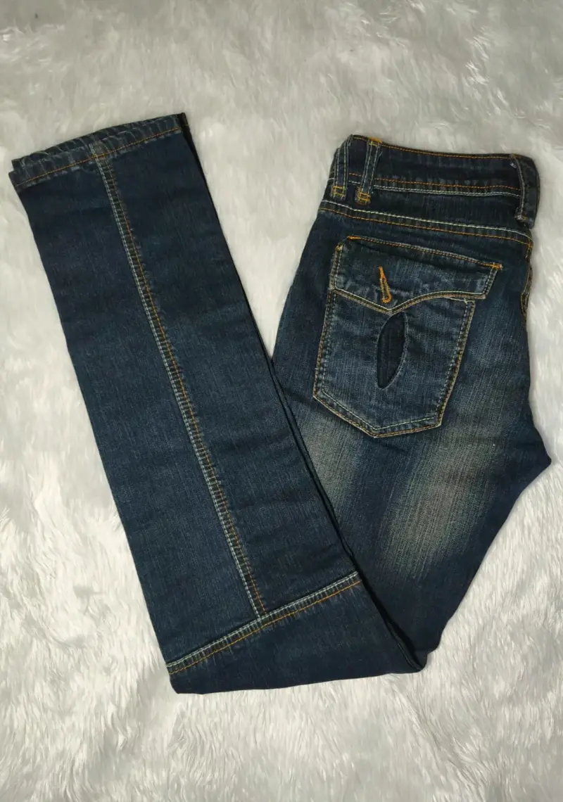 Jeans de mezclilla azul oscuro, tiro bajo Y2k - 1