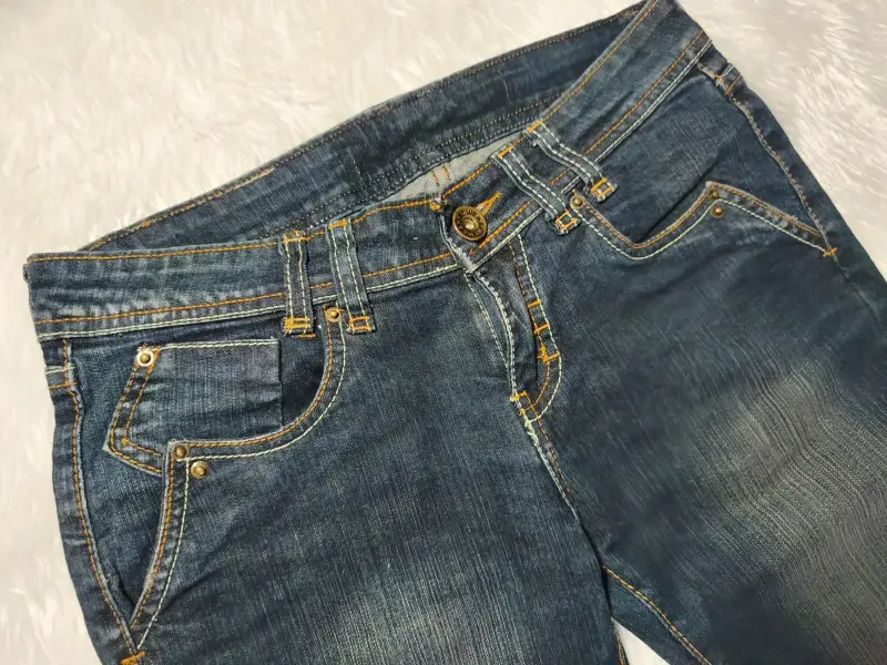 Jeans de mezclilla azul oscuro, tiro bajo Y2k - 3