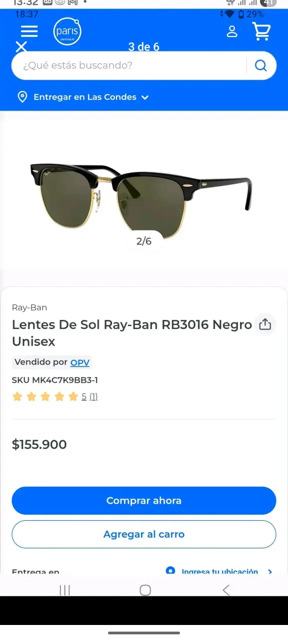 Lentes de Sol Ray-Ban RB3016 Negro Unisex