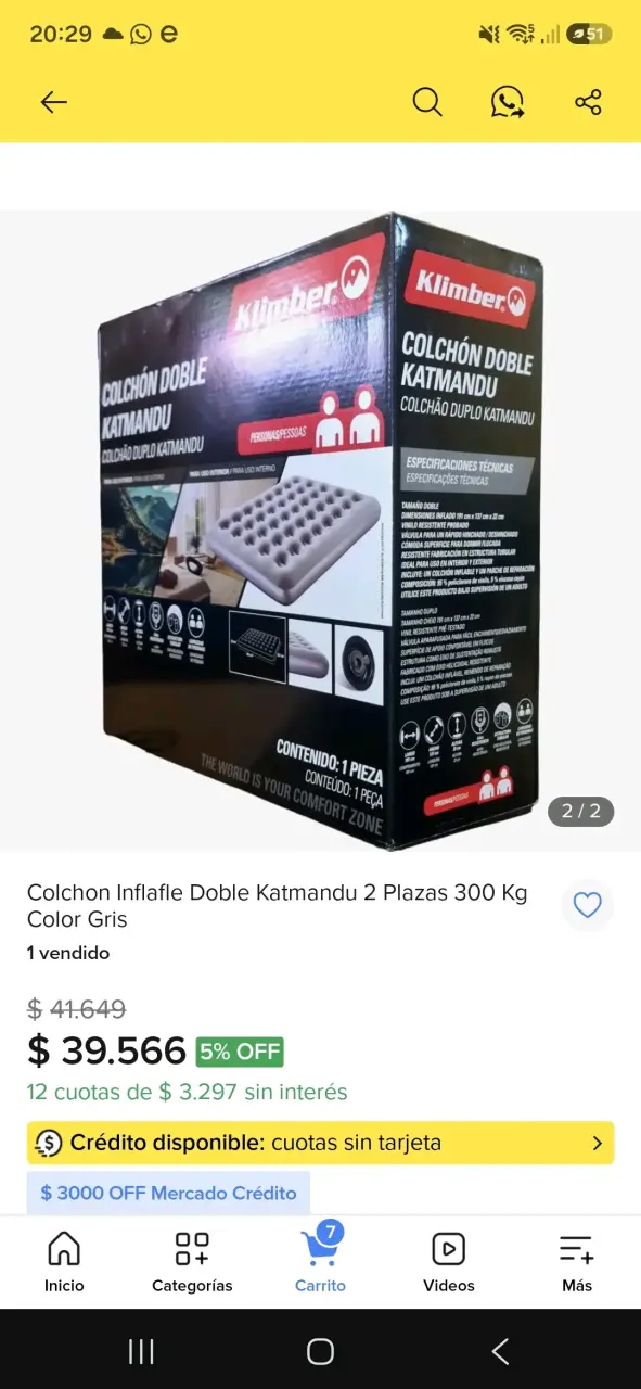 Colchón inflable doble Klimber Katmandu 2 plazas - 2