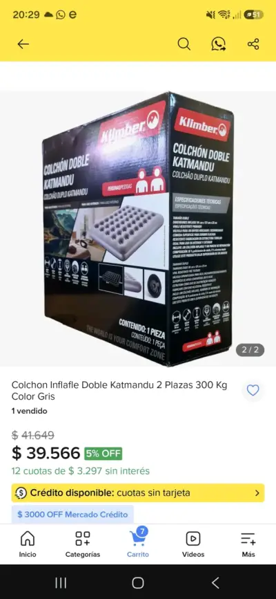 Colchón inflable doble Klimber Katmandu 2 plazas - miniatura 2