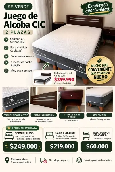 Juego de Alcoba CIC 2 Plazas con Mesas de Noche - miniatura 1