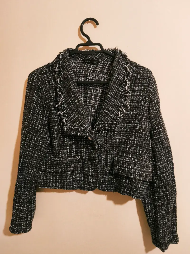 Conjunto de chaqueta y falda Shein tweed negro