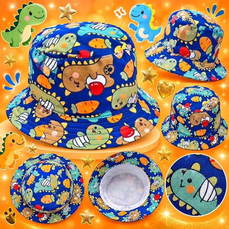 Sombrero infantil reversible con diseño de dinosaurios