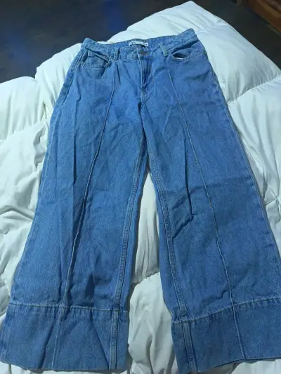 Jeans anchos de mezclilla Zara para mujer - miniatura 1