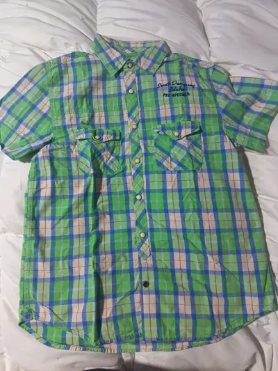 Camisa a cuadros verde y azul para hombre - miniatura 1