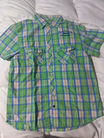 Camisa a cuadros verde y azul para hombre - miniatura 2
