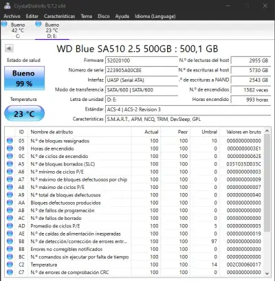Usado Disco SSD WD Blue 500GB 3D NAND SATA - miniatura 2