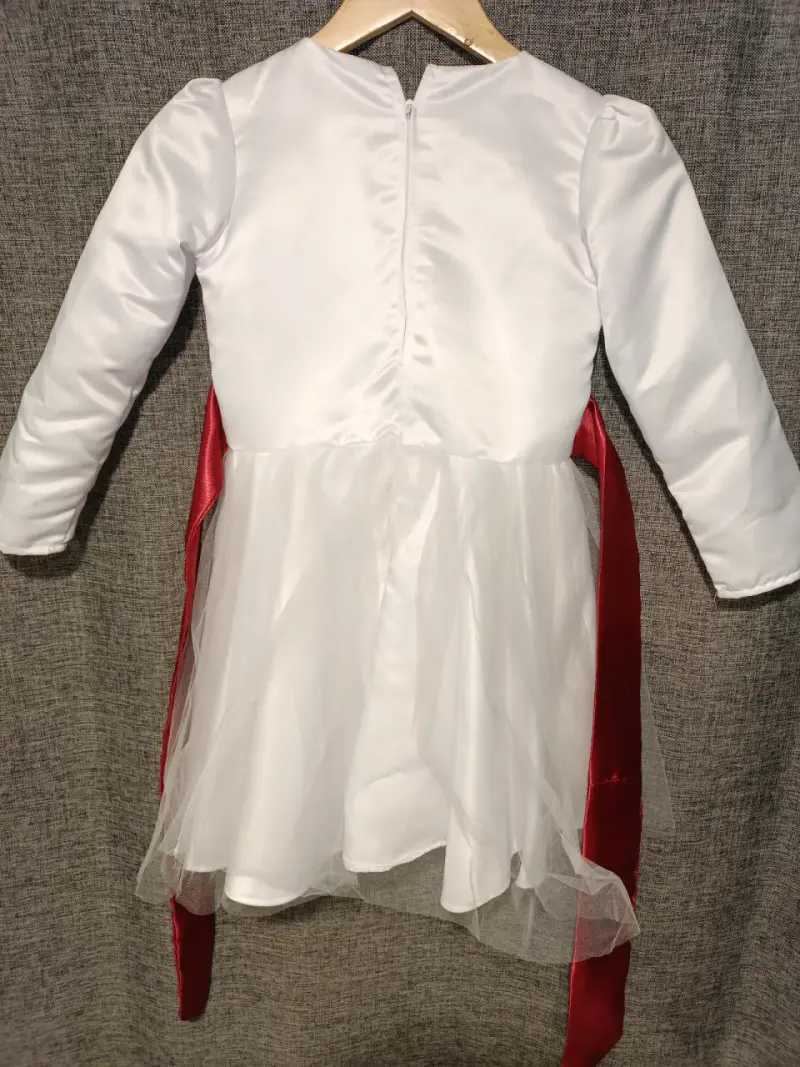 Vestido de niña blanco con lazo rojo - 2