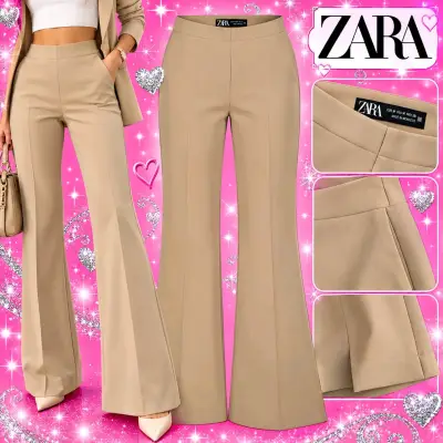 Pantalones acampanados beige Zara elegantes - miniatura 1