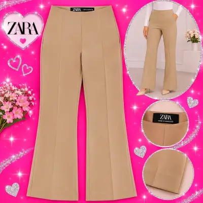 Pantalones acampanados beige Zara elegantes - miniatura 2