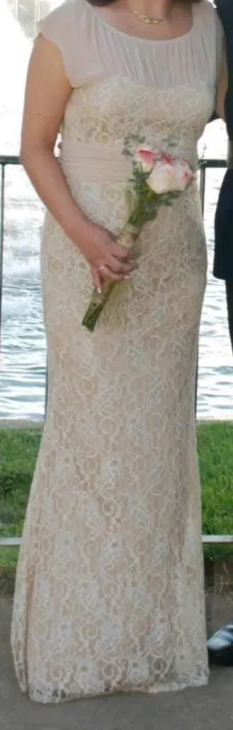 Vestido de fiesta beige con encaje - 3