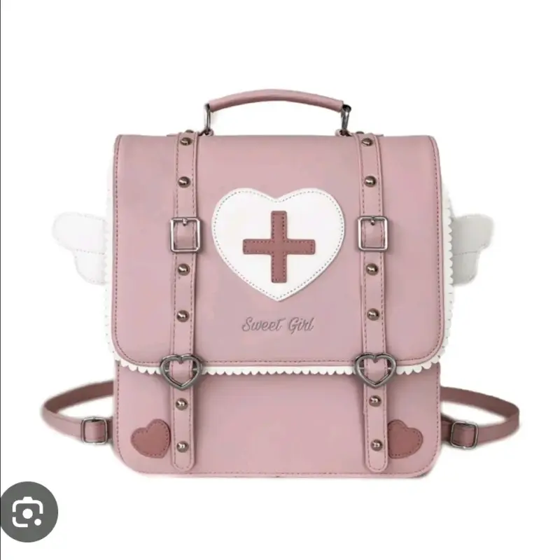 Mochila rosa estilo kawaii con alas - 1