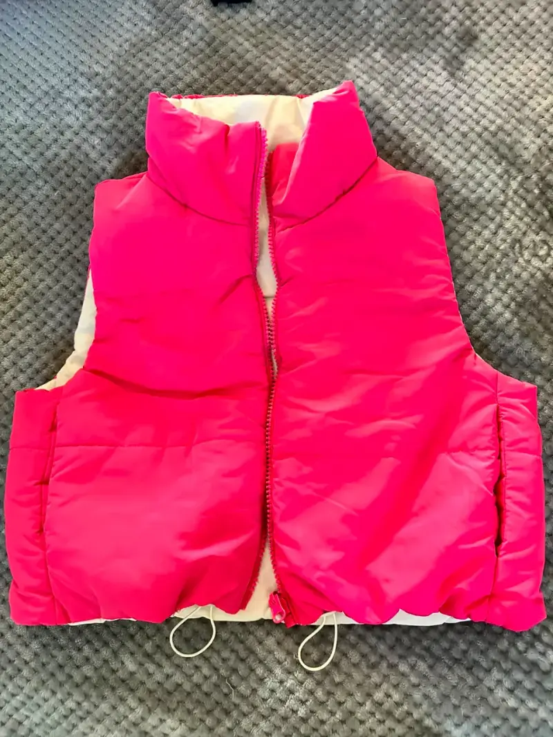 Chaleco reversible acolchado rosa y blanco - 4