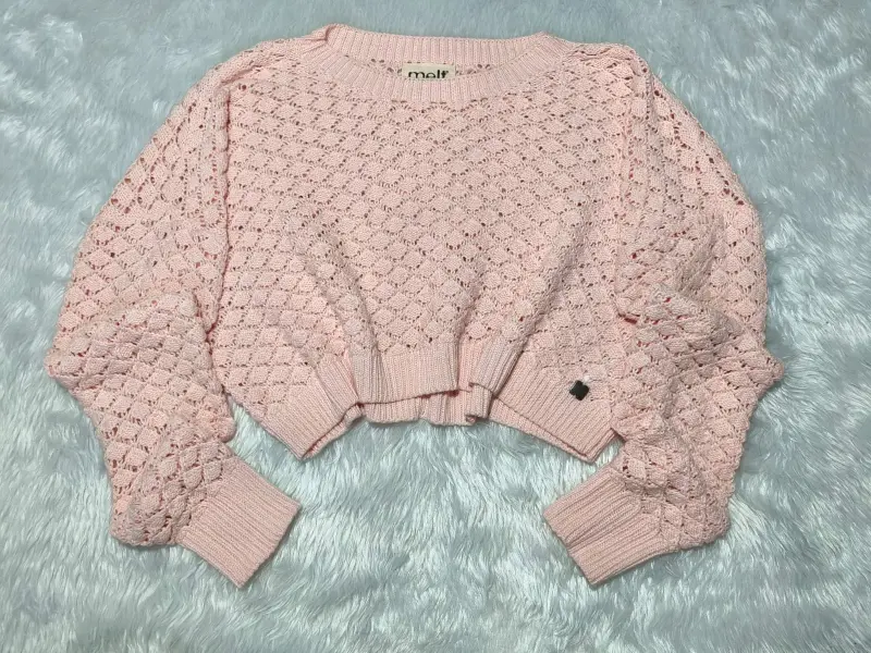 Suéter de punto calado Melt, verde y rosa oversize - 2