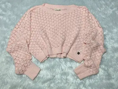 Suéter de punto calado Melt, verde y rosa oversize - miniatura 2