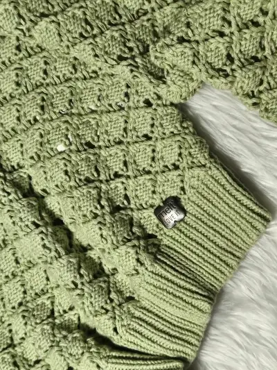 Suéter de punto calado Melt, verde y rosa oversize - miniatura 5
