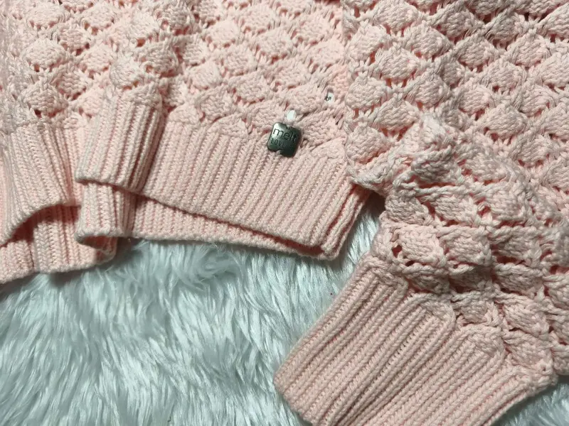 Suéter de punto calado Melt, verde y rosa oversize - 6