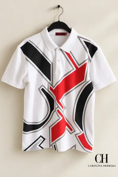Polera Polo Blanca Carolina Herrera Diseño Geométrico - miniatura 2