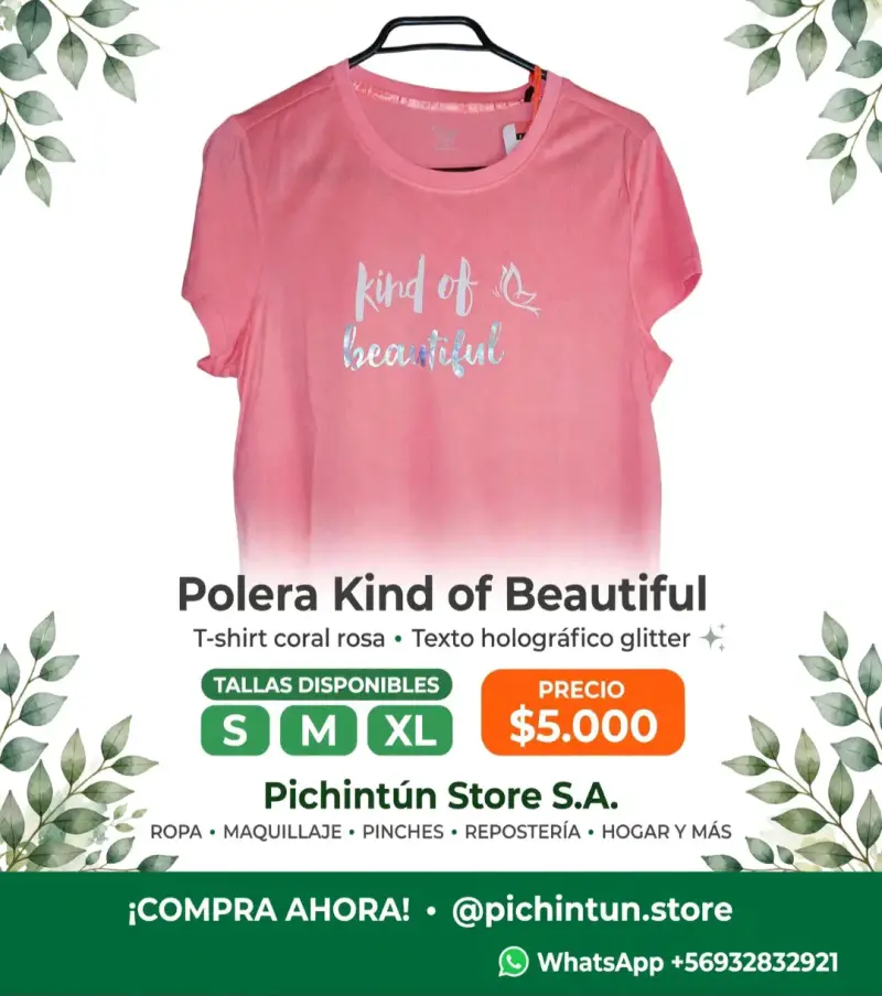 Polera rosa con texto holográfico Kind of Beautiful