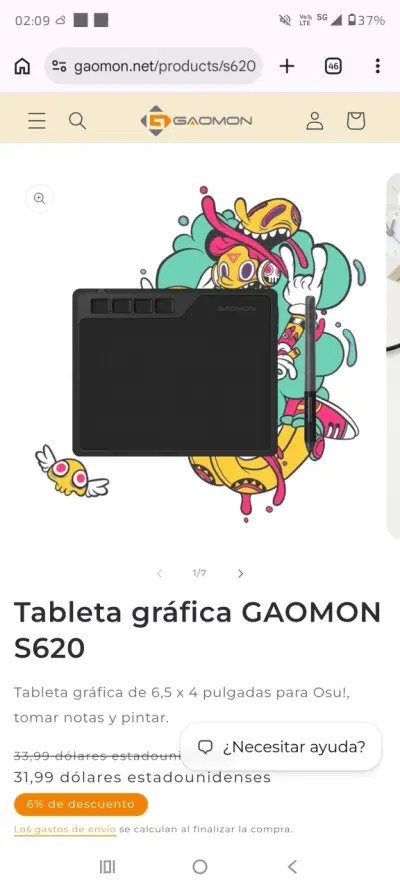 Tableta gráfica Gaomon S620 con accesorios - miniatura 5