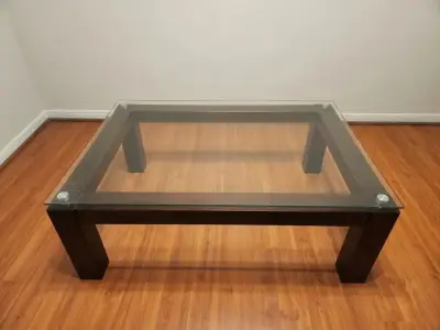 Mesa de centro de vidrio y madera 100x70x38cm - miniatura 1
