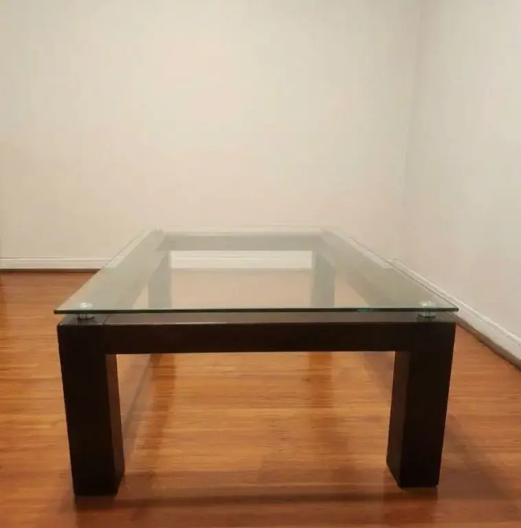 Mesa de centro de vidrio y madera 100x70x38cm - 2