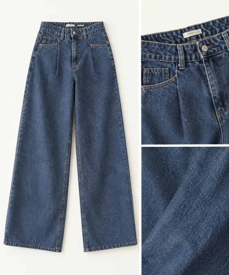 Jeans anchos de mezclilla azul para mujer
