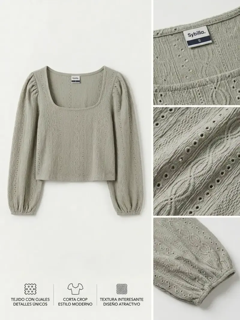 Blusa crop verde con diseño de ojales Sybilla